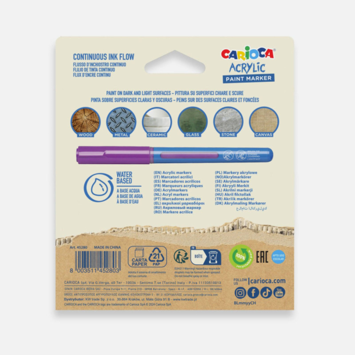 Set markere cu vopsea acrilica, varf pensula pentru multiple suprafete, Carioca Acrylic [14]