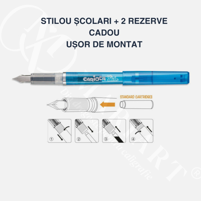 Stilou Carioca Stilo cu 2 rezerve de cerneala, penita rezistenta, scriere fluida, pentru elevi [2]