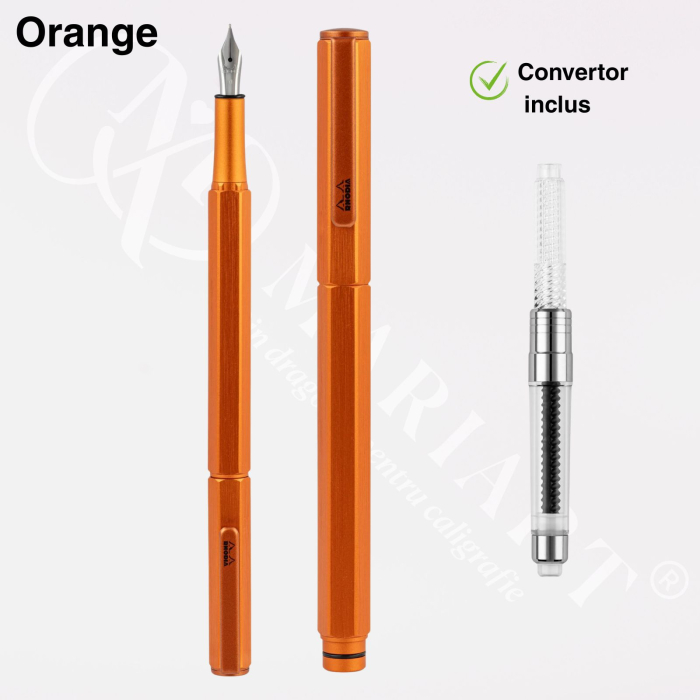 Stilou premium Rhodia, corp metalic, penita iridiu, design hexagonal, convertor inclus, Fountain pen [5]