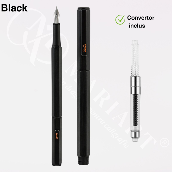 Stilou premium Rhodia, corp metalic, penita iridiu, design hexagonal, convertor inclus, Fountain pen [9]