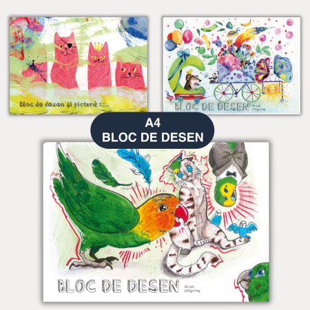 Blocuri desen - Bloc de desen A4, 16 file, hartie pentru desen, pictura scoala, diverse grosimi