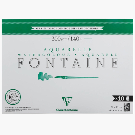 Blocuri de hartie - Bloc hartie 100% bumbac, cold pressed, texturata, acuarela, pictura, desen, caligrafie, 10 foi, 26 x 36 cm, 300 g, Fontaine