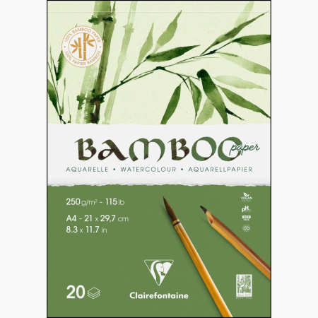 HARTIE SI PLICURI - Bloc hartie acuarela si mix media, 100% bumbac, 250g, 20 file, watercolour Bamboo - Clairefontaine