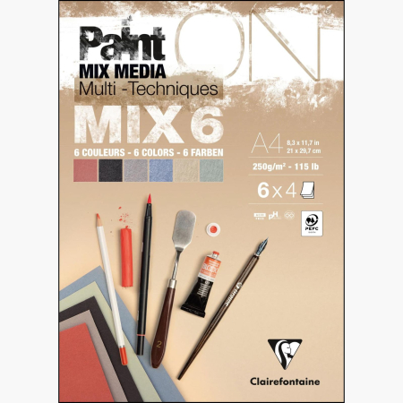 Blocuri de hartie - Bloc hartie mix media, multi technique, 6 culori x 4 foi, 250 g, A4-A3, Paint On - Clairefontaine
