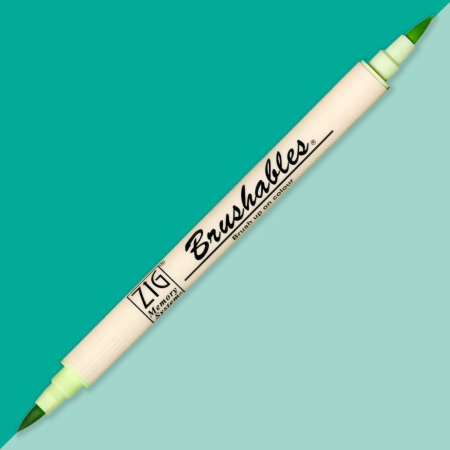 INSTRUMENTE DE SCRIS - Brush pen Kuretake ZIG Brushables, 2 culori in 1 - Cool Cucumber