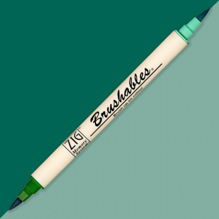 INSTRUMENTE DE SCRIS - Brush pen Kuretake ZIG Brushables, 2 culori in 1 - Pure Green