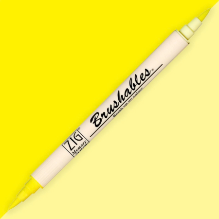 INSTRUMENTE DE SCRIS - Brush pen Kuretake ZIG Brushables, 2 culori in 1 - Pure Yellow