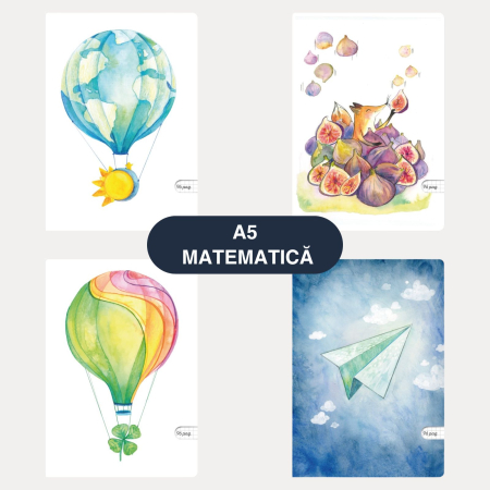 Caiete scolare - Caiet A5 matematica, 48 file, grosime 80 g/mp, diverse modele