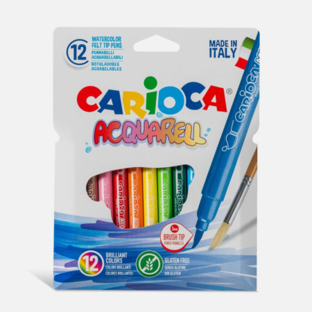 Carioci - Carioci cu varf tip pensula, set 12 culori Aquarell Carioca pentru desen și pictura