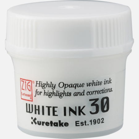 Kuretake - ZIG - Cerneala alba opaca pentru caligrafie si ilustratie, Kuretake Cartoonist White Ink, 30 g
