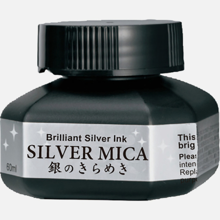 Kuretake - ZIG - Cerneala argintie pentru caligrafie Silver Mica, 60 ml - ZIG Kuretake