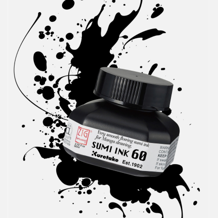 Kuretake - ZIG - Cerneala neagra caligrafie si manga, ZIG Cartoonist Sumi ink, 60 ml