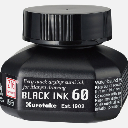 Kuretake - ZIG - Cerneala neagra cu uscare rapida caligrafie si desen, Kuretake Black Ink, 60 ml