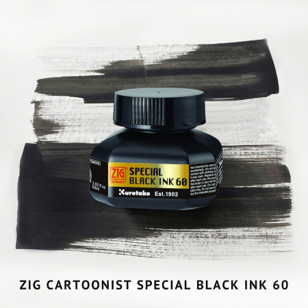 Kuretake - ZIG - Cerneala neagra mata caligrafie si desen, Kuretake Special Black Ink, 60 ml
