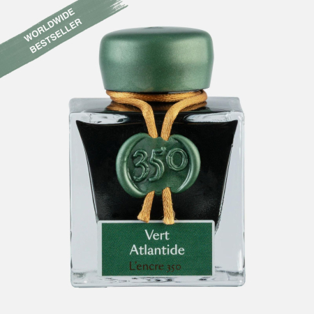 Cerneala calimara - Cerneala sidefata stilou, Jacques Herbin 350  - Vert Atlantide, 50 ml, Editie aniversara