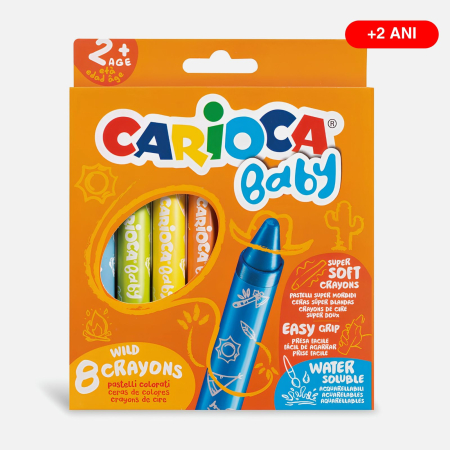 Creioane colorate - Creioane cerate Carioca Baby Wild pentru copii 2+, set 8 culori usor de curatat