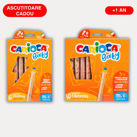 Creioane colorate - Creioane colorate 3 in 1 Carioca Baby 1+, set 10 culori + ascutitoare CADOU