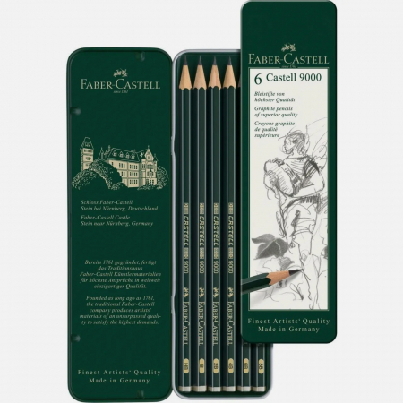 Creioane - Set 6 creioane grafit, Castell 9000 - Faber Castell