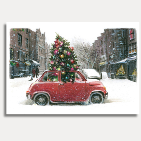ETICHETE CADOU - Eticheta de cadou cu plic Bomo Art, model Christmas Car, hartie 350 g/mp, 52 x 75 mm