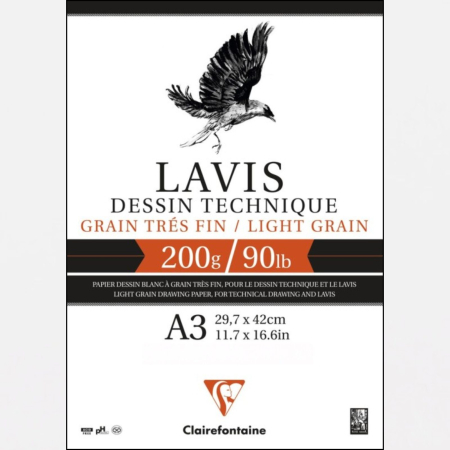 Hartie neteda - Hartie pentru desen tehnic, alba, texturata fin, 200 g, A3-A4, 20-40 file - Lavis