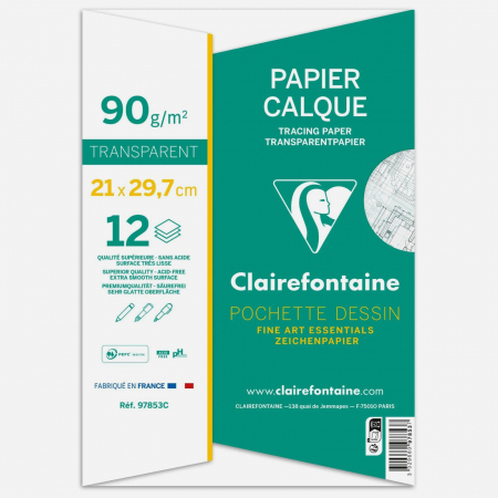 Hartie speciala - Hartie de calc A4, 90/95 g, set 12 coli - Clairefontaine