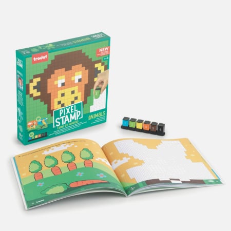 PAPETARIE COPII - Joc de colorat pe numere cu stampile Trodat Pixel Stamp - Animale
