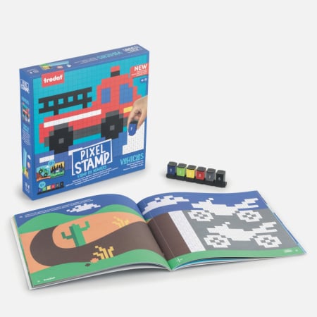 PAPETARIE COPII - Joc de colorat pe numere cu stampile Trodat Pixel Stamp - Masini
