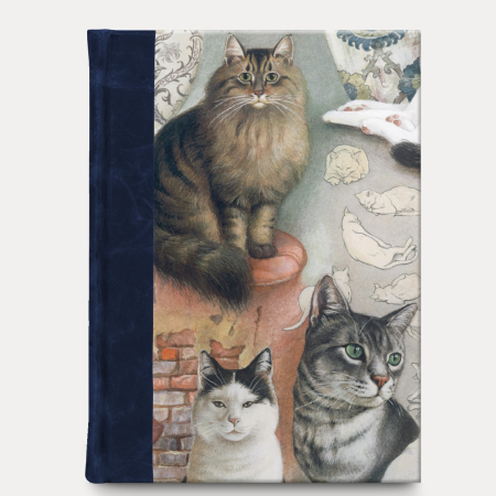 Bomo Art - Jurnal Bomo legat manual, model The Nine Lives of Cats, cotor din piele, hartie ivory 90g/mp