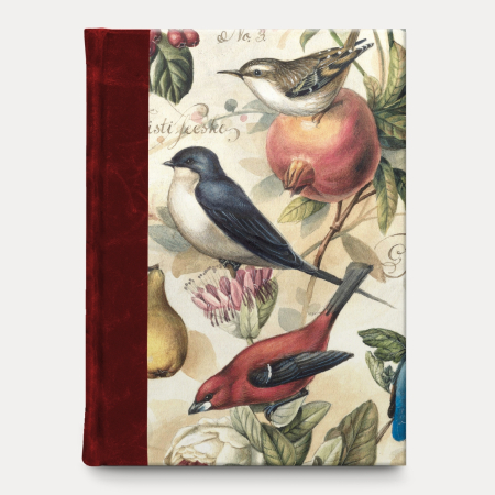 Bomo Art - Jurnal Bomo legat manual, model  Birds & Fruits, cotor din piele, hartie ivory 90g/mp