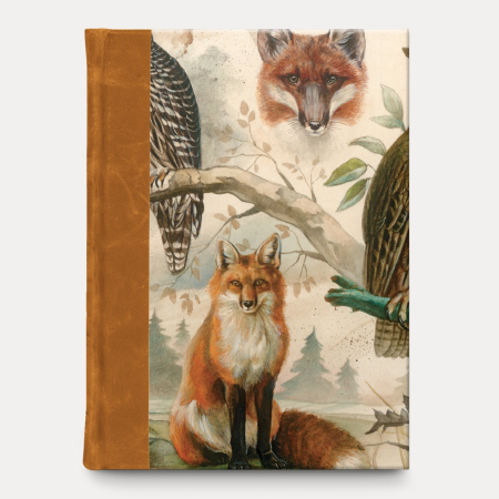 Bomo Art - Jurnal Bomo legat manual, model  Fox & Owl, cotor din piele, hartie ivory 90g/mp