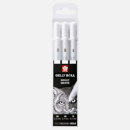 SCRIS DE MANA - Set 3 pixuri cu gel albe Sakura Gelly Basic Roll, fine, medium si bold
