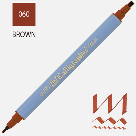 SCRIS DE MANA - Marker caligrafie cu varf lat Kuretake ZIG Calligraphy II, 2 mm si 3,5 mm - Brown
