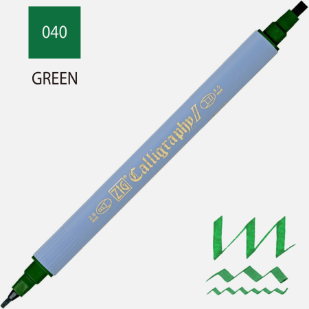 Markere - Marker caligrafie cu varf lat Kuretake ZIG Calligraphy II, 2 mm si 3,5 mm - Green