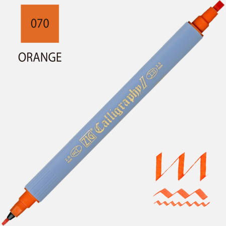 INSTRUMENTE DE SCRIS - Marker caligrafie cu varf lat Kuretake ZIG Calligraphy II, 2 mm si 3,5 mm - Orange