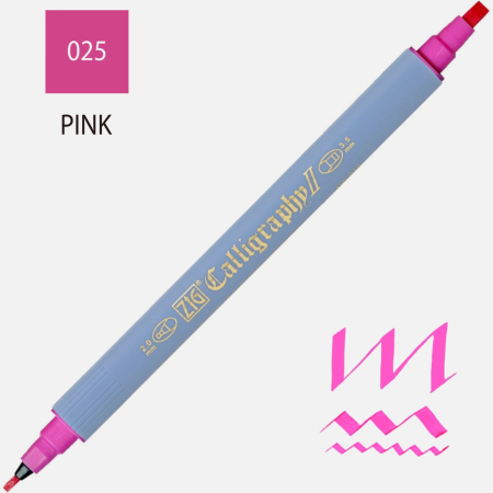 Markere - Marker caligrafie cu varf lat Kuretake ZIG Calligraphy II, 2 mm si 3,5 mm - Pink