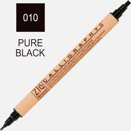 Markere - Marker caligrafie cu varf lat Kuretake ZIG Calligraphy II, 2 mm si 3,5 mm - Pure black