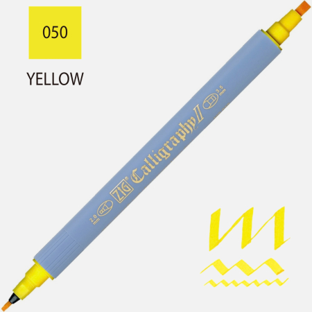 Markere - Marker caligrafie cu varf lat Kuretake ZIG Calligraphy II, 2 mm si 3,5 mm - Yellow