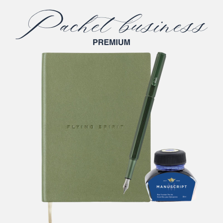 TOP OFERTE - Pachet BUSINESS PREMIUM - agenda din piele kaki & stilou Rhodia, penita M si cerneala albastra