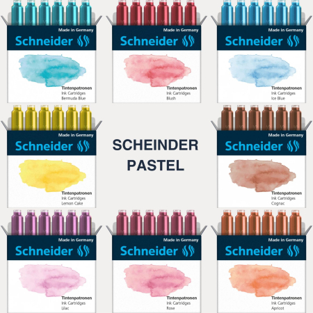 Patroane - rezerve - Patroane cerneala pastel Schneider, 6 buc/cutie, standard international, rezerve pentru stilou si roller, diverse culori