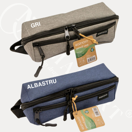 Penare - Penar neechipat tip etui Econovo, 2 fermoare, pentru scoala si birou