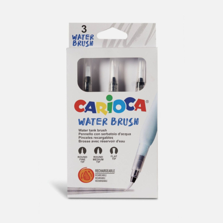 Acuarele - Pensula cu rezervor pentru apa, set 3 bucati cu varfuri diferite, Carioca water brush