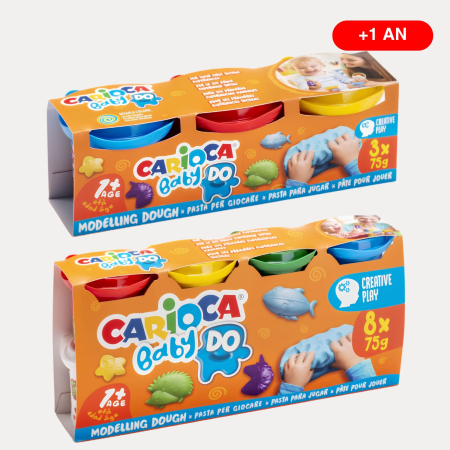 Plastilina - Plastilina pentru copii 1+, Carioca Baby Dough 8 culori x 75 g,  usor de modelat