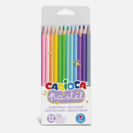 Creioane colorate - Set 12 creioane colorate pastel, ideale pentru scoala, hobby si ilustratii delicate, Carioca Pastel