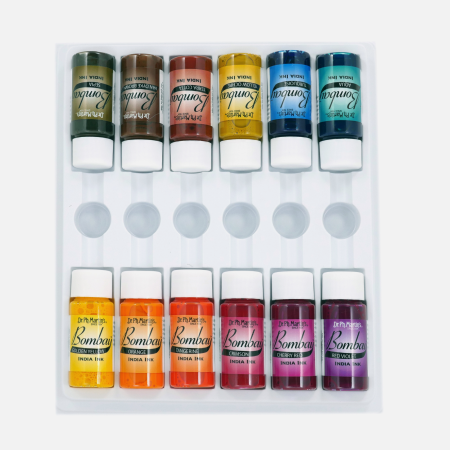 CALIGRAFIE ARTISTICA - Set 12 culori cerneala colorata caligrafie si pictura, 15 ml, waterproof, set 2 Bombay India Ink -  Dr. Ph. Martin’s