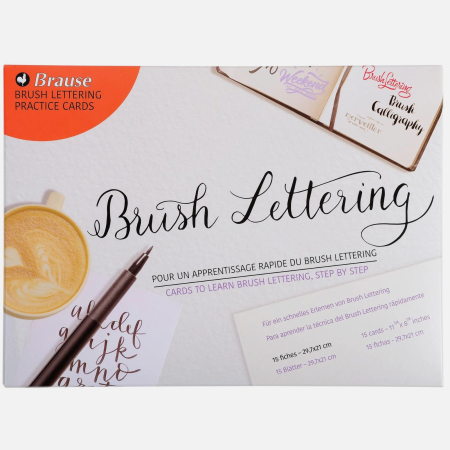 Seturi si manuale caligrafie - Set 15 fise de invatare caligrafie brush lettering, 21 x 29 cm - Brause