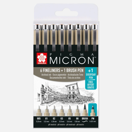 Linere - Set 7 linere Sakura Pigma Micron negru + 1 carioca pentru scris zilnic GRATIS