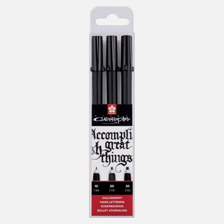 Markere - Set 3 markere pentru caligrafie, Sakura Pigma Calligrapher Black, 3 varfuri: 0.1, 0.2, 0.3 mm