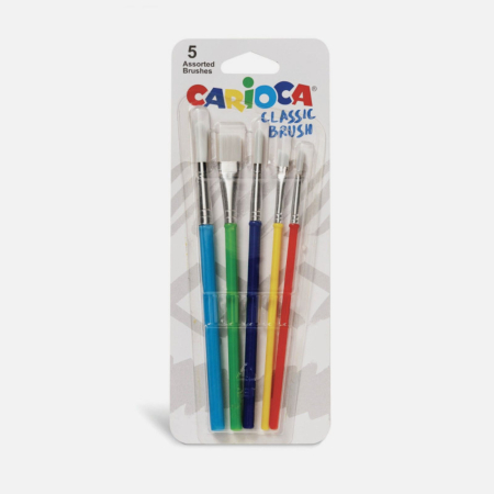 Acuarele - Set 5 pensule pictura Carioca din par sintetic – diferite dimensiuni, pentru copii, scoala si hobby