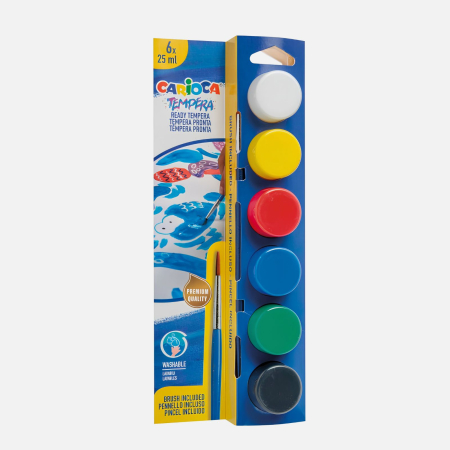 Acuarele - Set 6 acuarele Tempera Carioca cu pensula inclusa, usor de curatat, culori opace