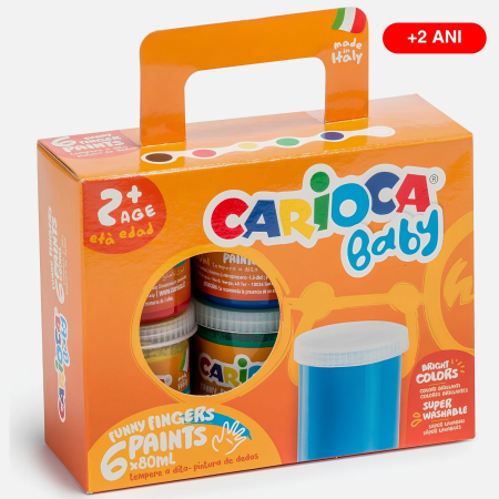 Acuarele - Set 6 acuarele tempera pentru pictat cu degetele, copii 2+ Carioca Baby Finger Paint, usor de curatat